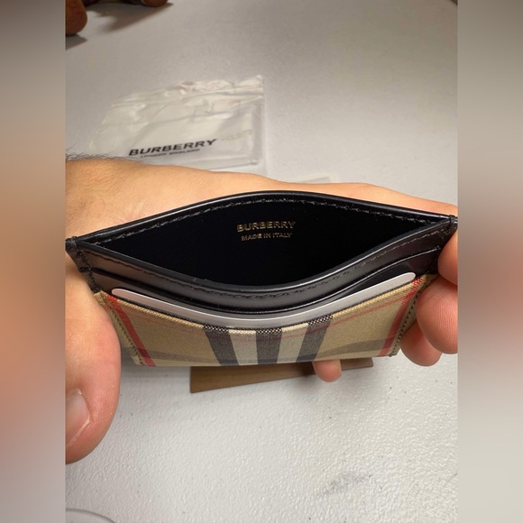 NEW BURBERRY SANDON BEIGE CHECK CANVAS LEATHER LOGO CARD HOLDER CASE WALLET - Picture 7 of 7